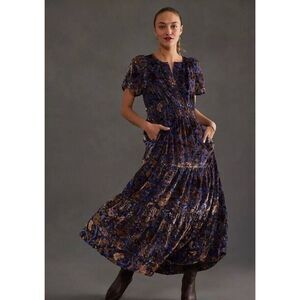 ANTHROPOLOGIE Women's The Somerset Maxi Dress Velvet Edition PURPLE MOTIF Large